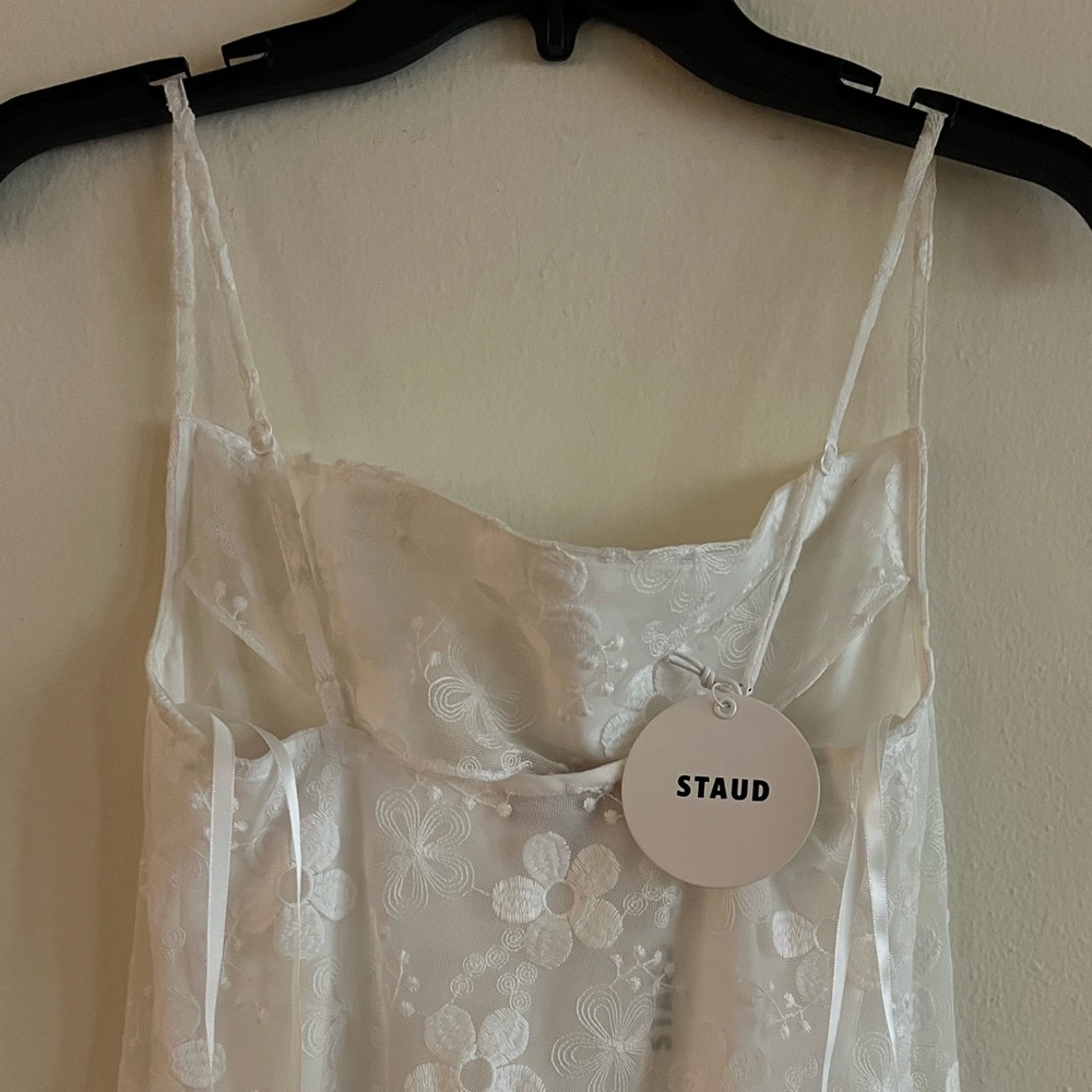 NWT Runway STAUD White Floral Maxi Dress Size Small Fully lined adjustable strap - Picture 9 of 13